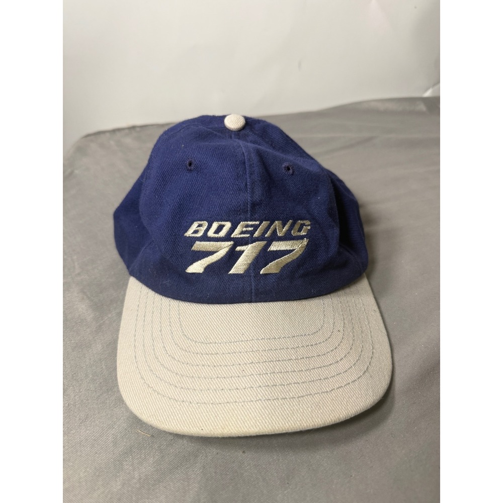 Vintage Boeing 717 Snapback Hat Navy Blue Gray Aviation Pilot Cap Made in USA